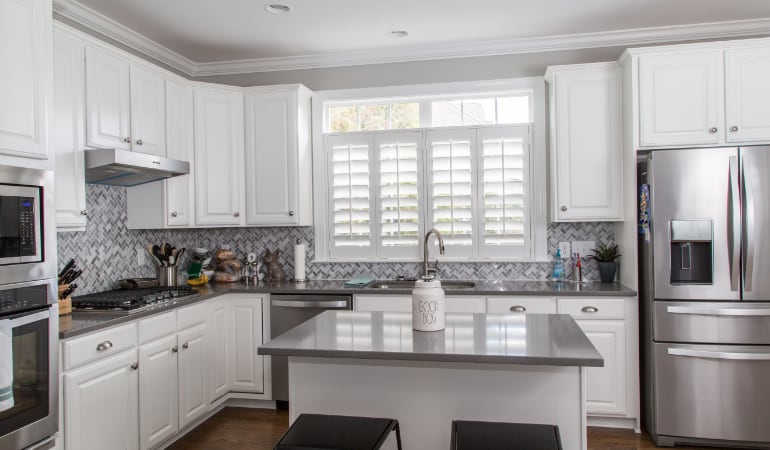 Polywood shutters in a Denver gourmet kitchen.